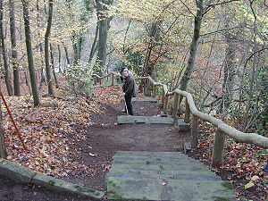 die Stufen sind schon zum Teil sauber, Manfred Overrath fegt sauber 